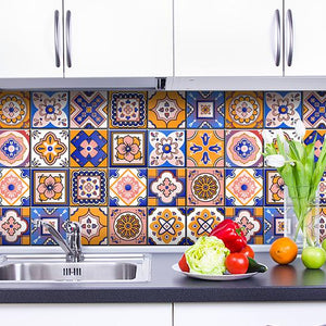 5" x 5" Blue Gold and Blush Mosaic Peel and Stick Removable Tiles