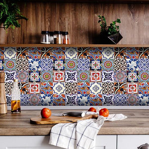 5" x 5" Blues and Reds Mosaic Peel and Stick Removable Tiles