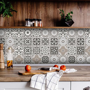 8" x 8" Wood Brown and White Mosaic Peel and Stick Removable Tiles