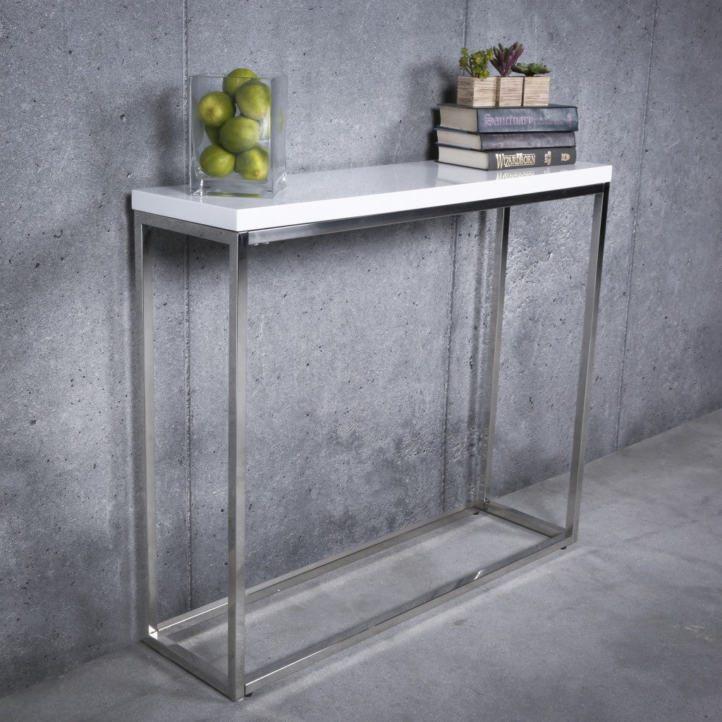 Modern White Gloss and Chrome Console Table