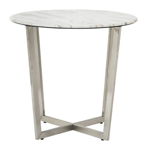 Mod Geo Chrome and White Round Faux Marble Side Table
