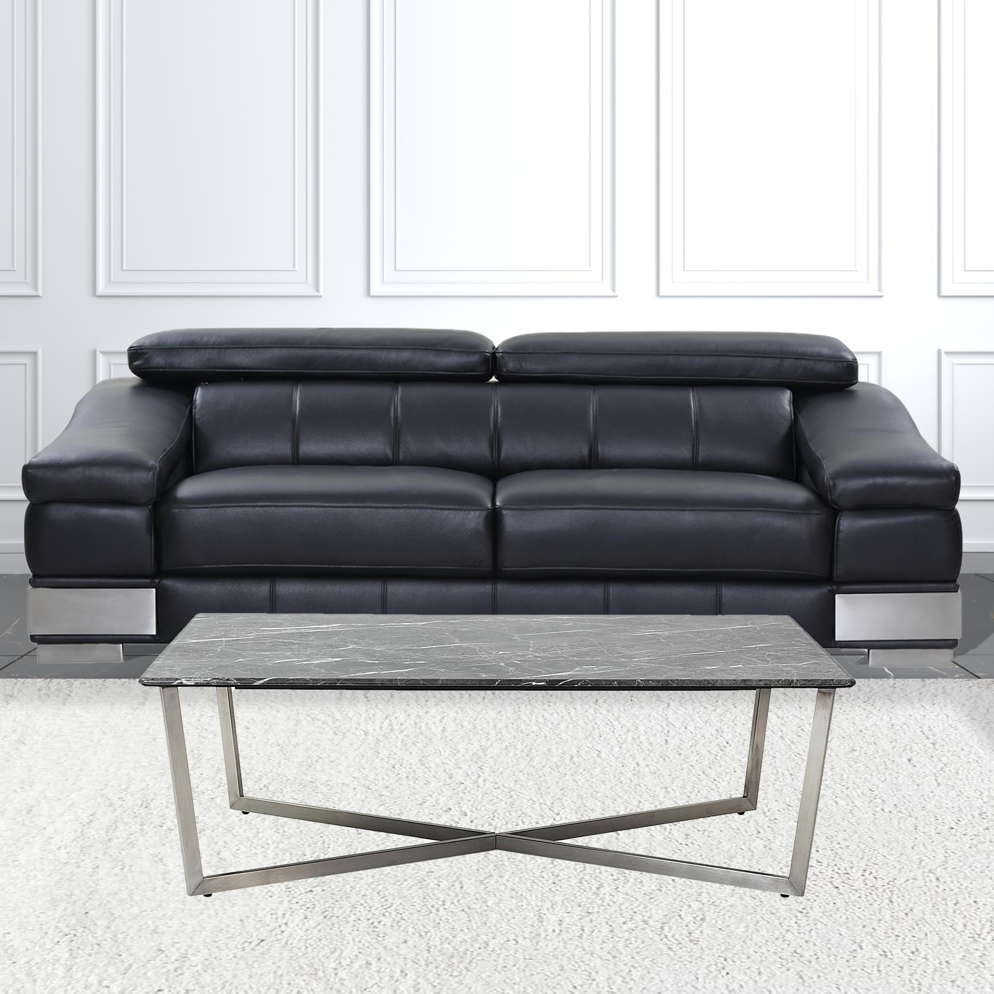 Black on Stainless Faux Marble Coffee Table