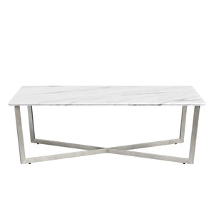 47" Silver And White Manufactured Wood And Metal Rectangular Coffee Table