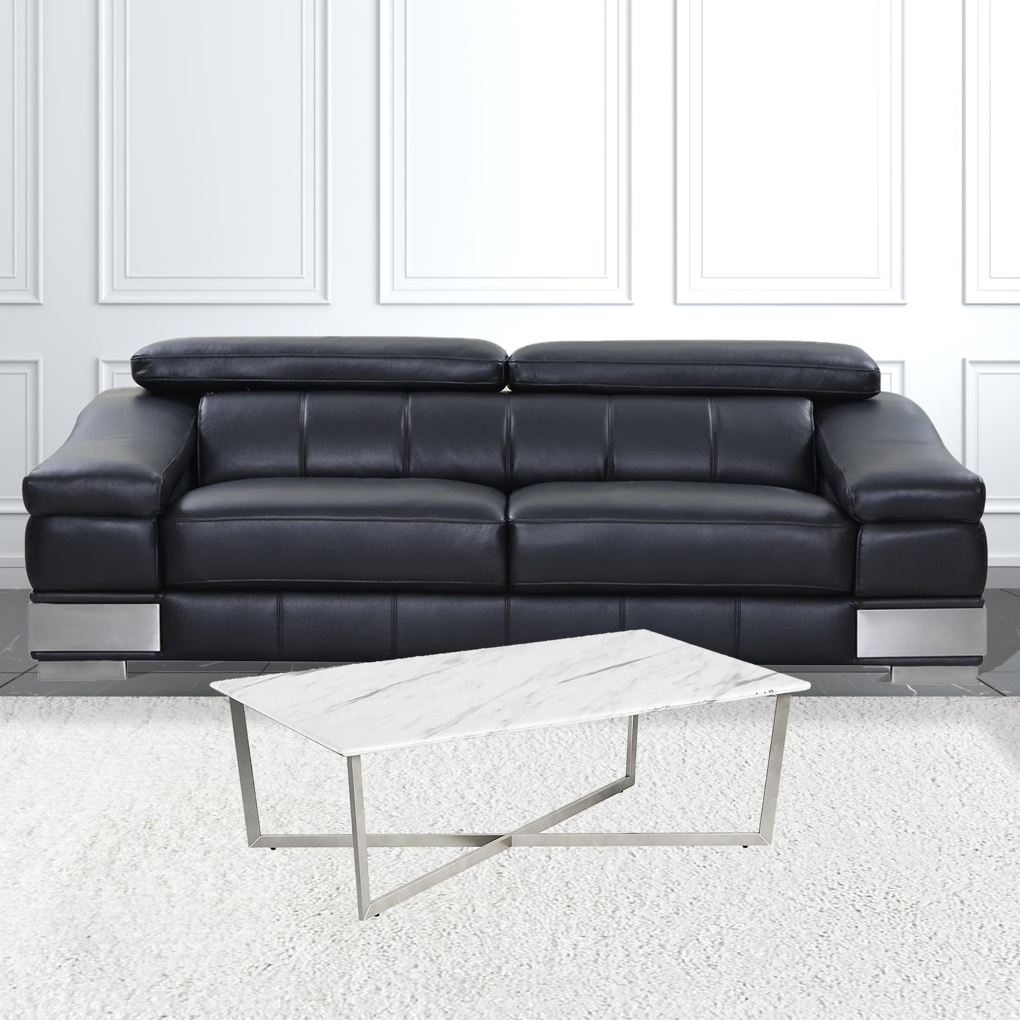 47" Silver And White Manufactured Wood And Metal Rectangular Coffee Table