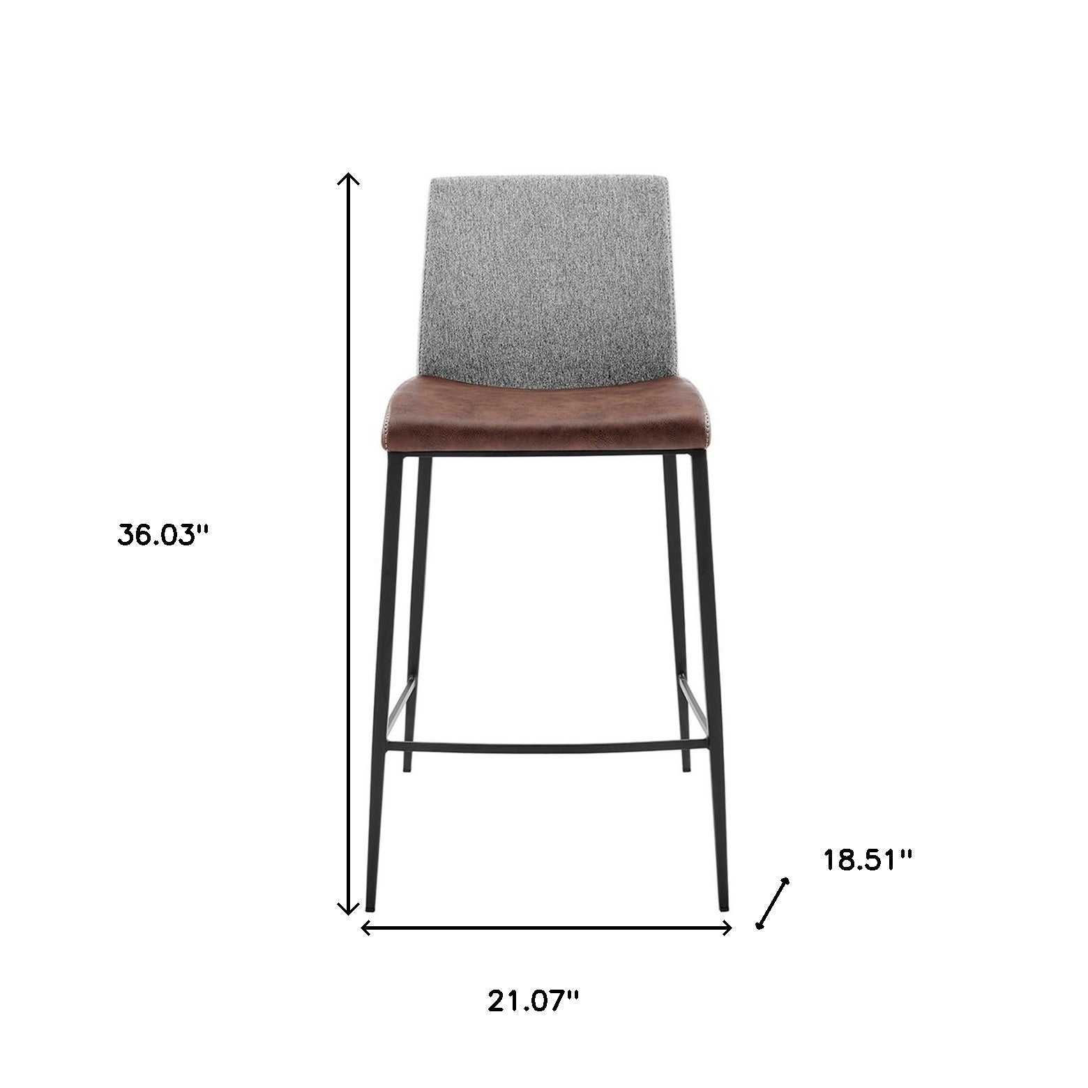 兩件套 36 英寸棕色和黑色鋼製低背吧台高吧椅帶腳凳