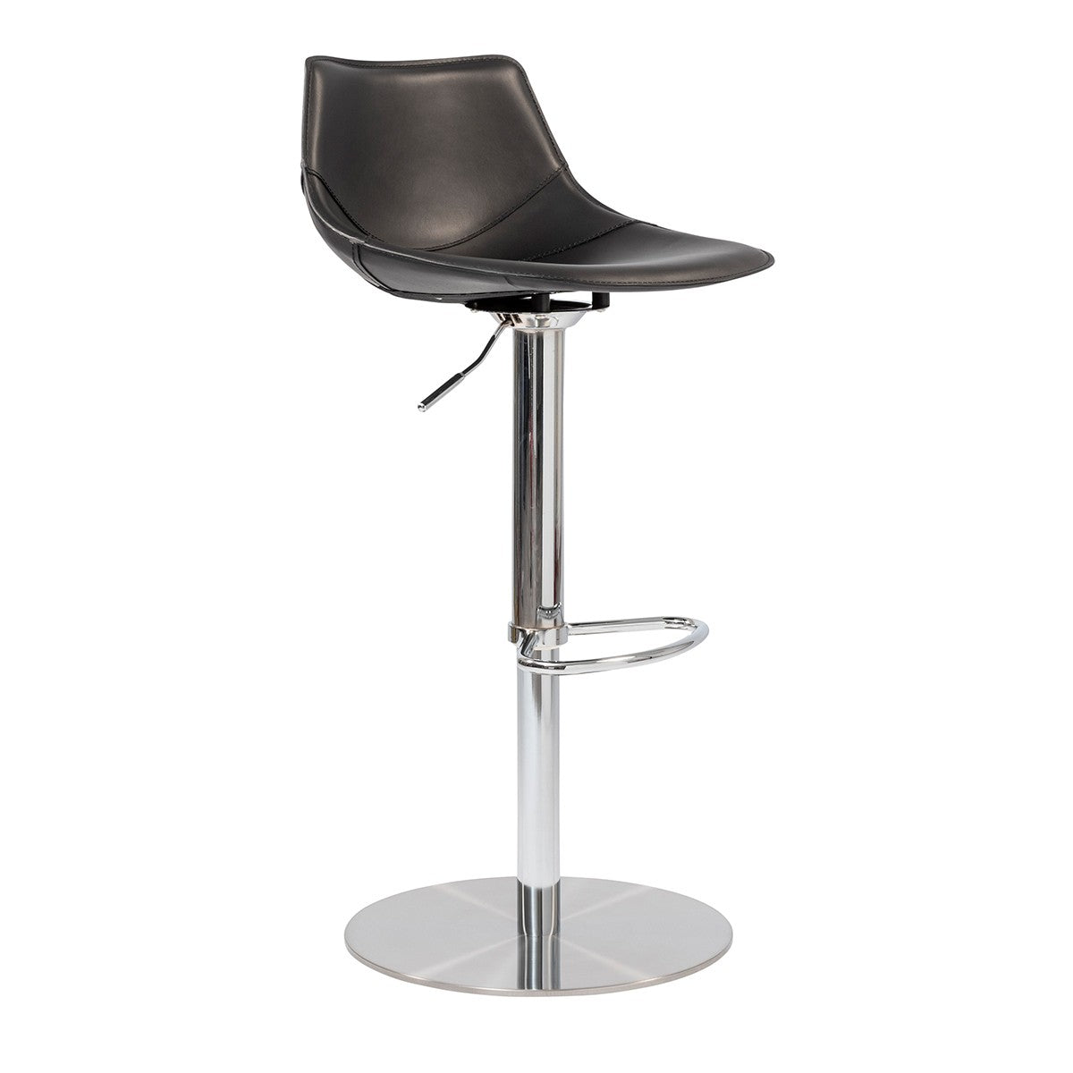 40" Black And Silver Steel Swivel Low Back Bar Height Chair With Footrest