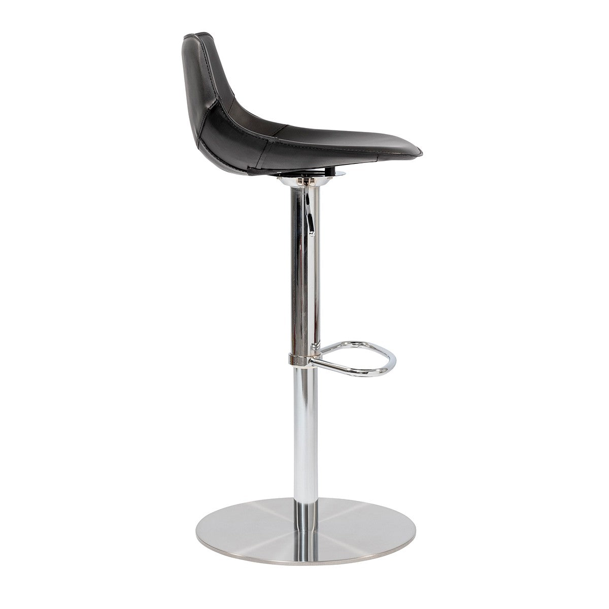 40" Black And Silver Steel Swivel Low Back Bar Height Chair With Footrest