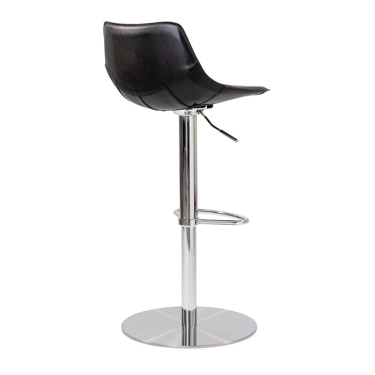40" Black And Silver Steel Swivel Low Back Bar Height Chair With Footrest