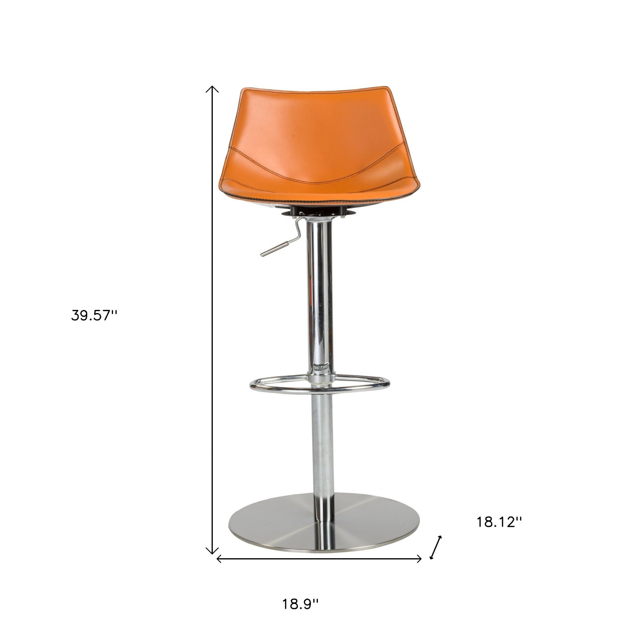 40" Terra Cotta And Silver Steel Swivel Low Back Bar Height Chair With Footrest