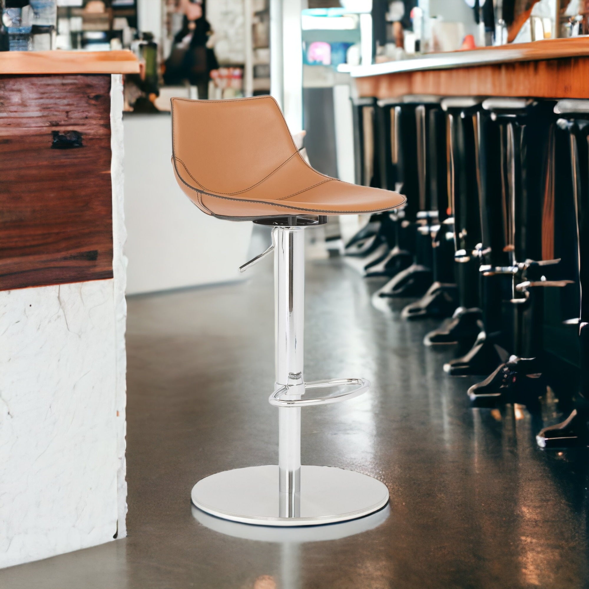 40" Terra Cotta And Silver Steel Swivel Low Back Bar Height Chair With Footrest
