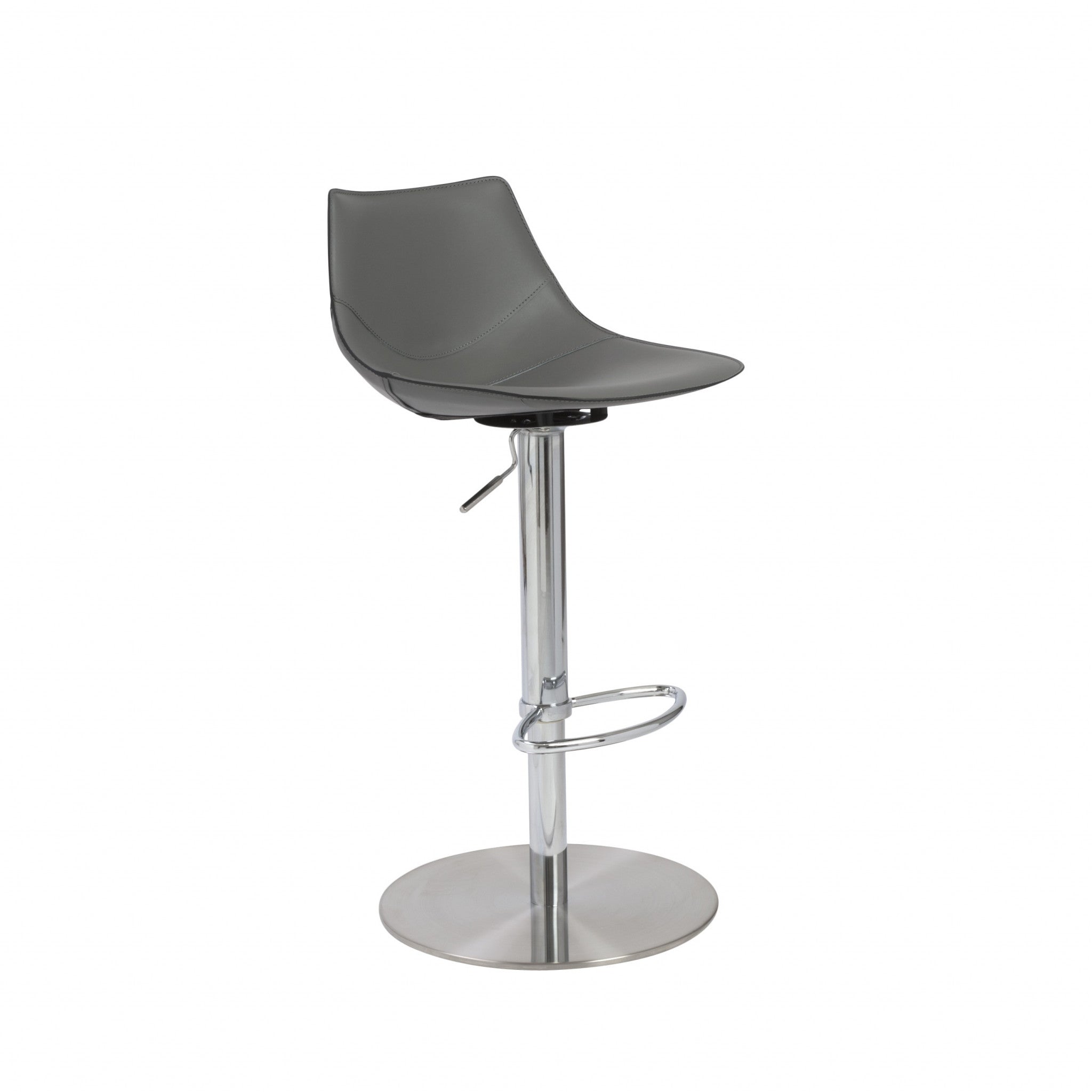 40" Gray And Silver Steel Swivel Low Back Bar Height Chair With Footrest