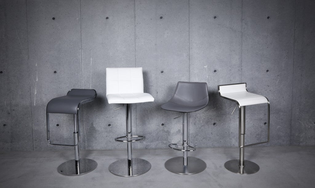 40" Gray And Silver Steel Swivel Low Back Bar Height Chair With Footrest