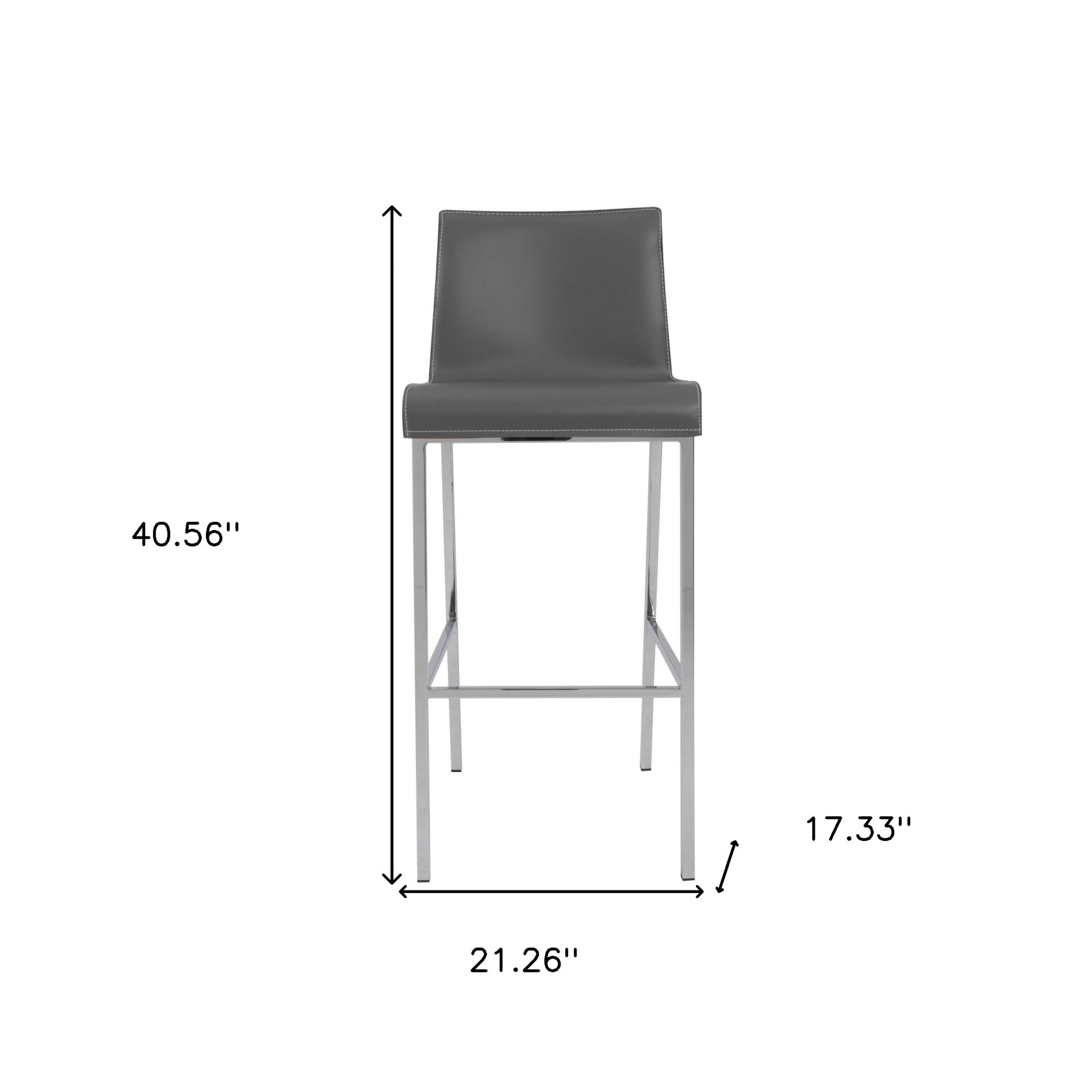 兩件套 41 英寸灰色和銀色鋼製低背吧台高椅子，帶腳踏板