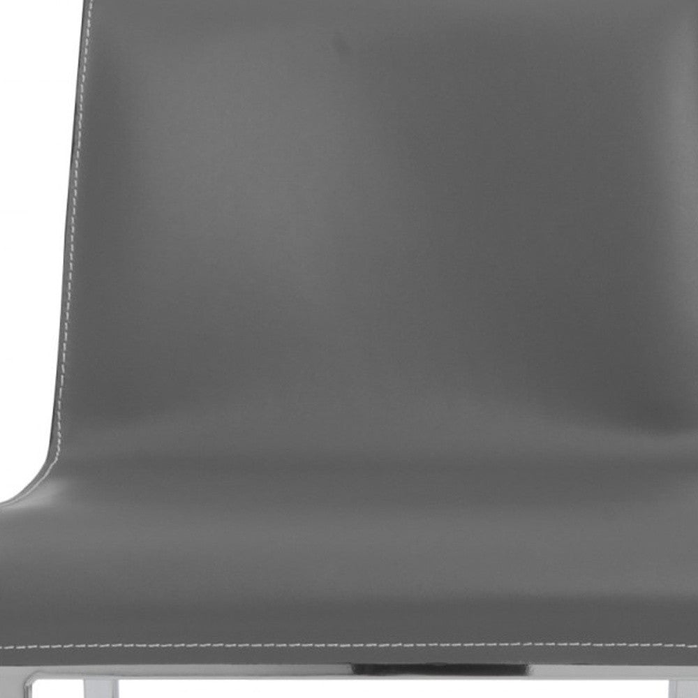 Set of Two Gray Leather and Steel Counter Stools