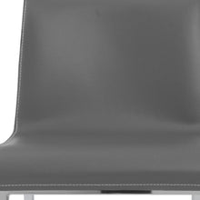 Set of Two Gray Leather and Steel Counter Stools