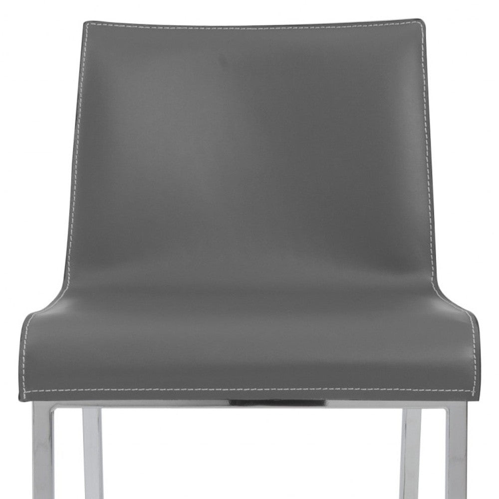 Set of Two Gray Leather and Steel Counter Stools