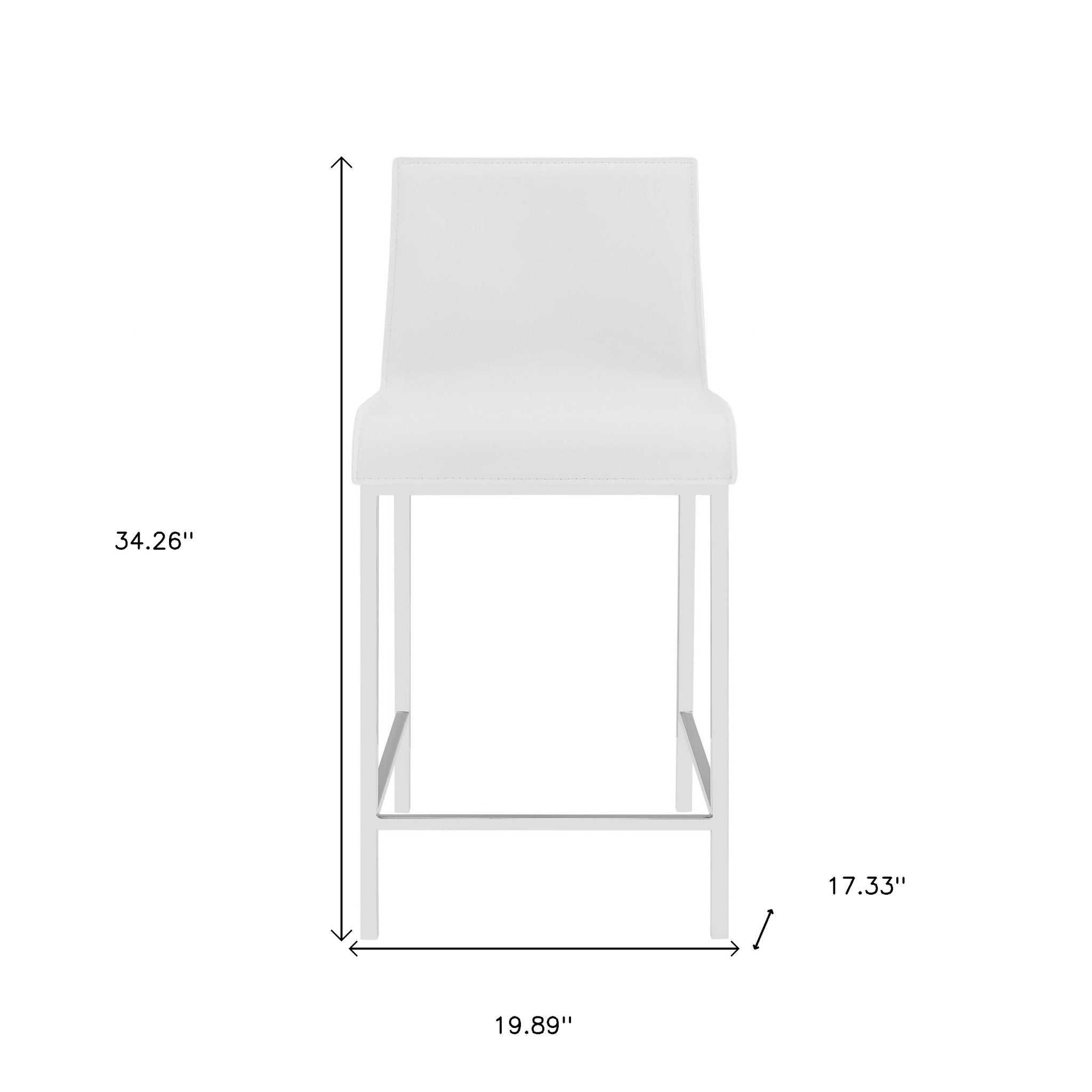 兩件套 34 英寸白色和銀色鋼製低背櫃檯高吧椅帶腳凳