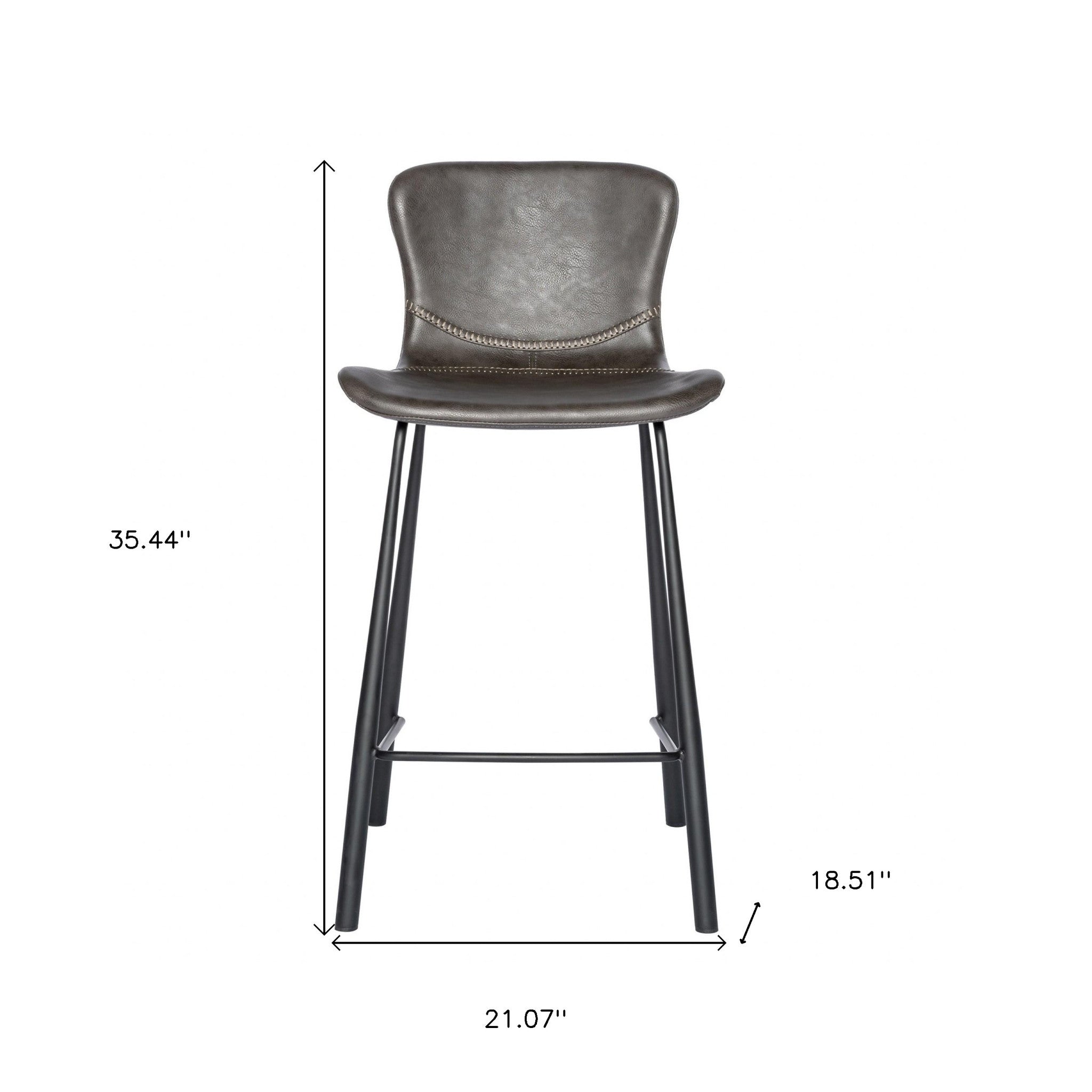 Set Of Two 35" Gray And Black Steel Low Back Counter Height Bar Chairs With Footrest