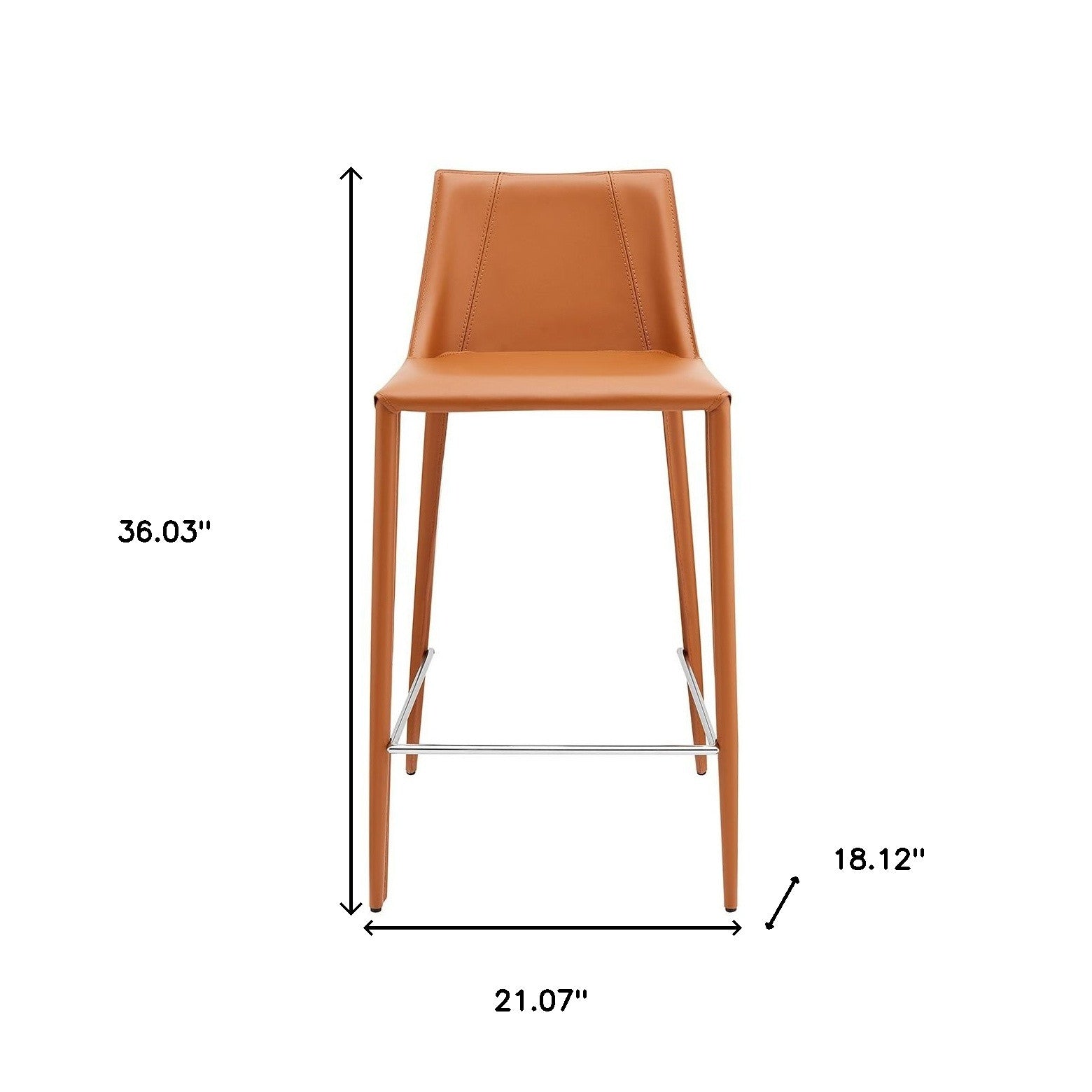 36" Terra Cotta Faux Leather And Steel Low Back Counter Height Bar Chair With Footrest