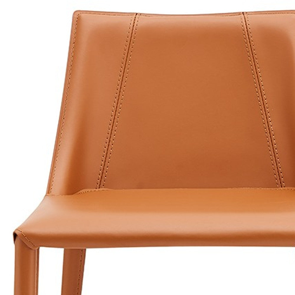 36" Terra Cotta Faux Leather And Steel Low Back Counter Height Bar Chair With Footrest