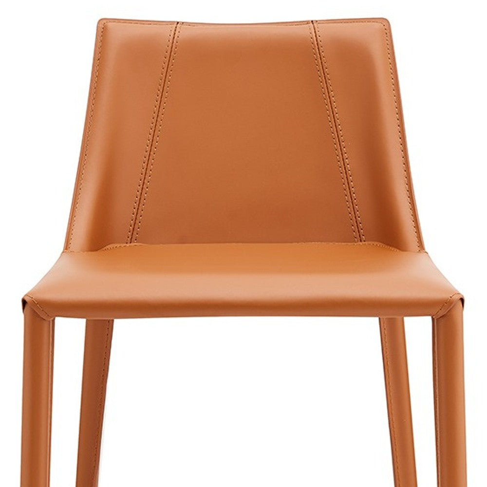 36" Terra Cotta Faux Leather And Steel Low Back Counter Height Bar Chair With Footrest