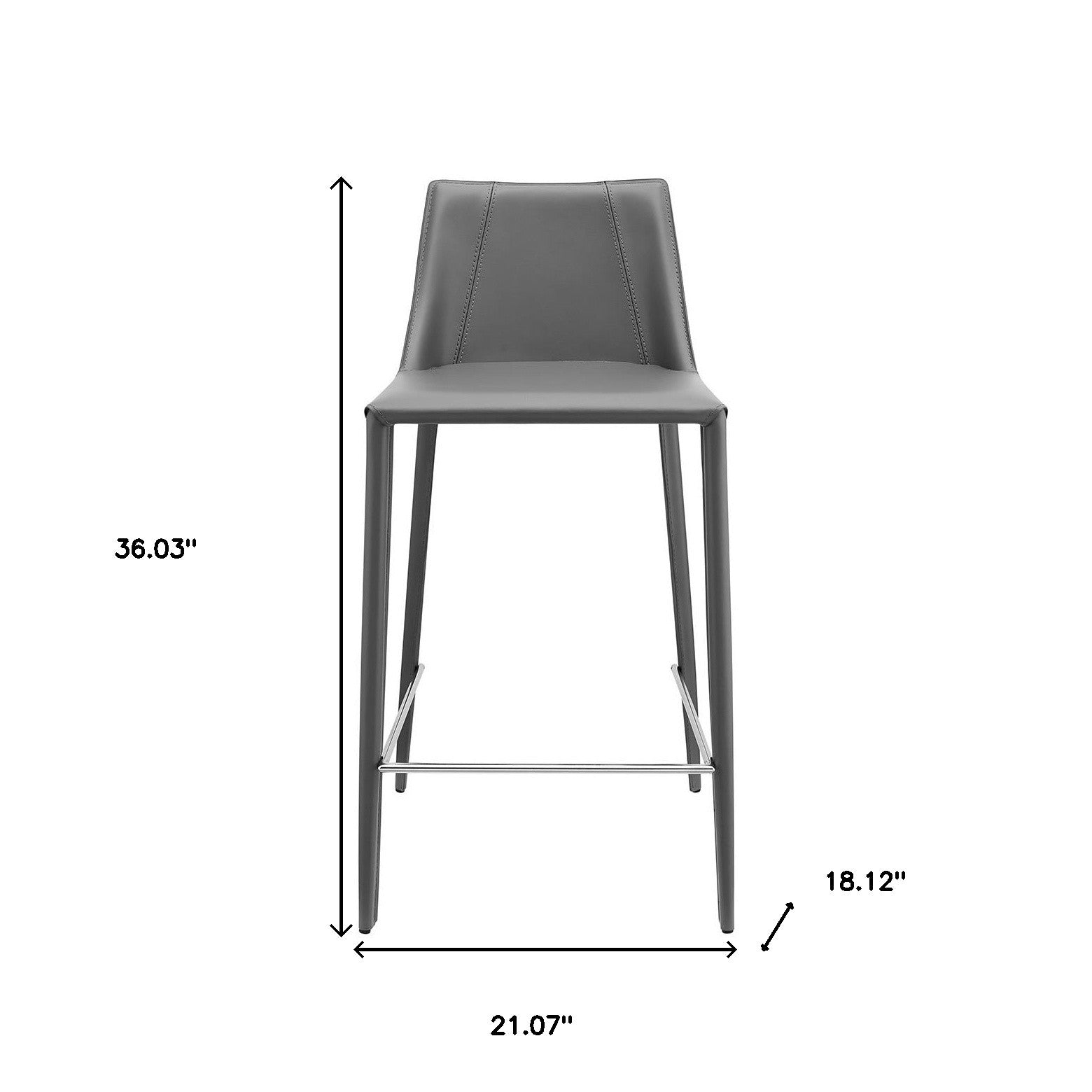 36" Gray Steel Low Back Counter Height Bar Chair With Footrest