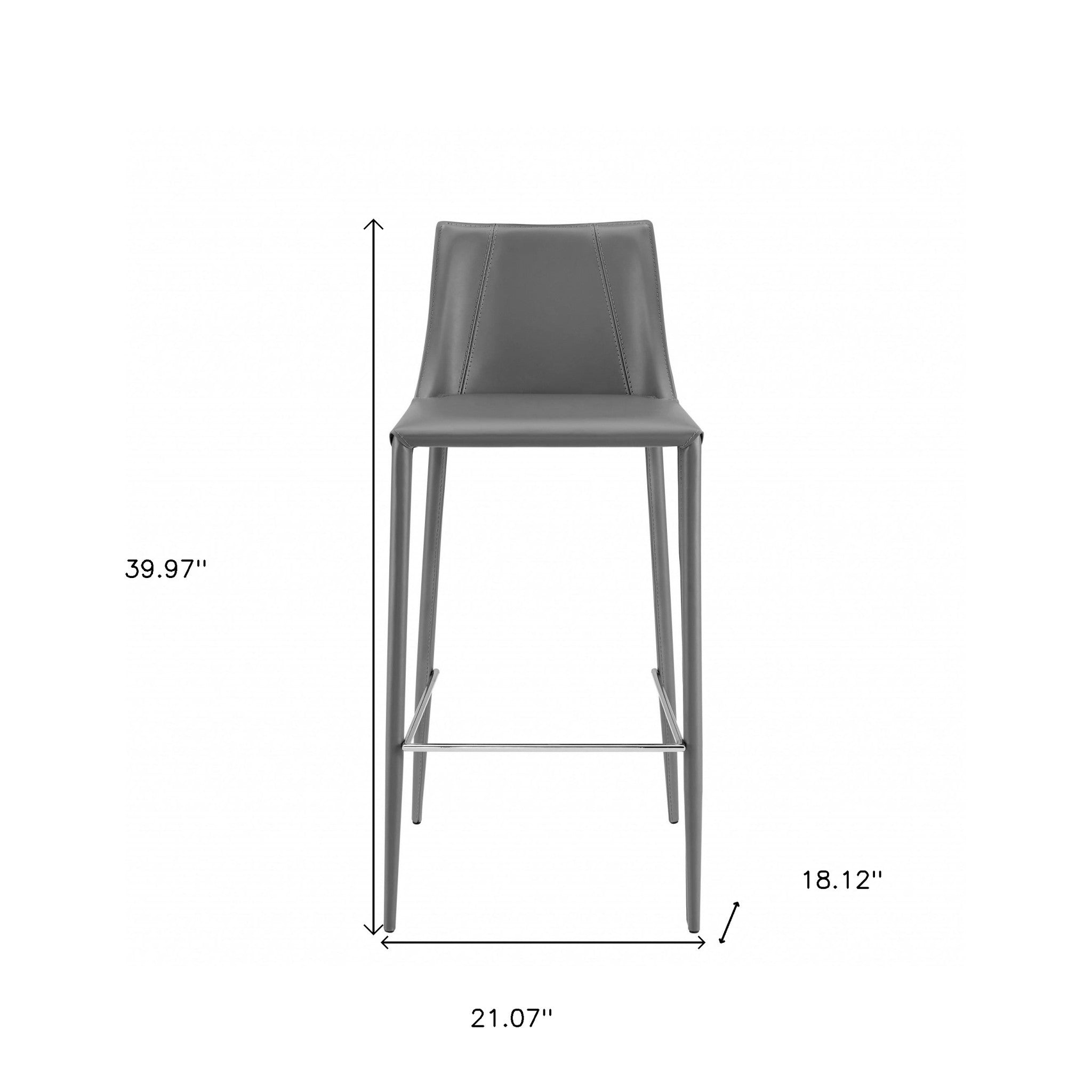 40" Gray Steel Low Back Bar Height Chair With Footrest