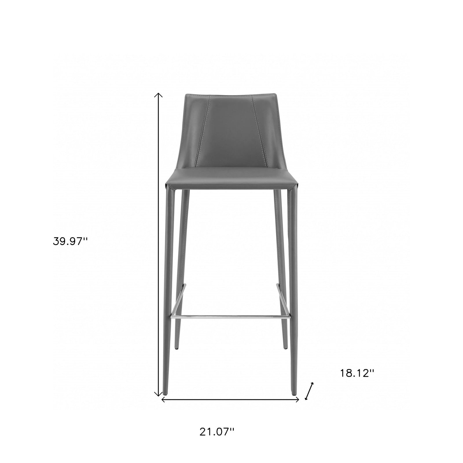 40" Gray Steel Low Back Bar Height Chair With Footrest