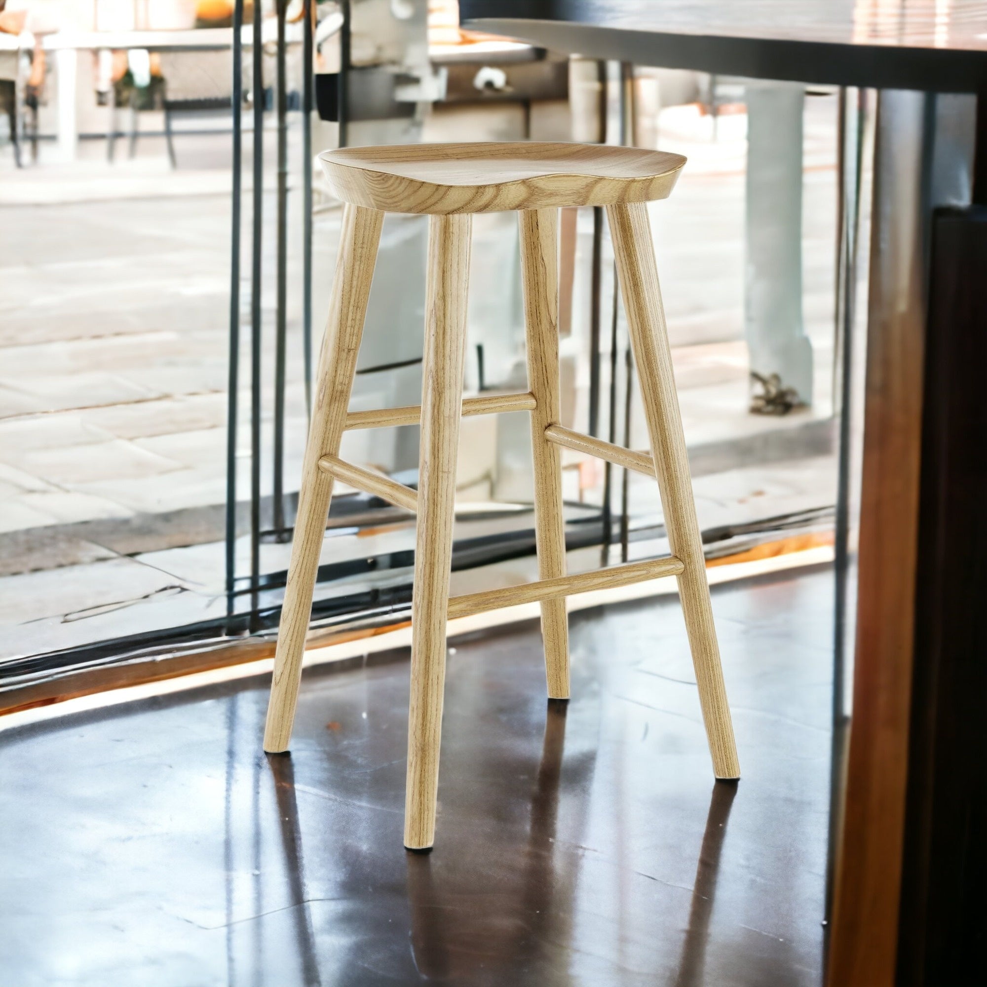 30" Light Natural Brown Solid Wood Bar Stool