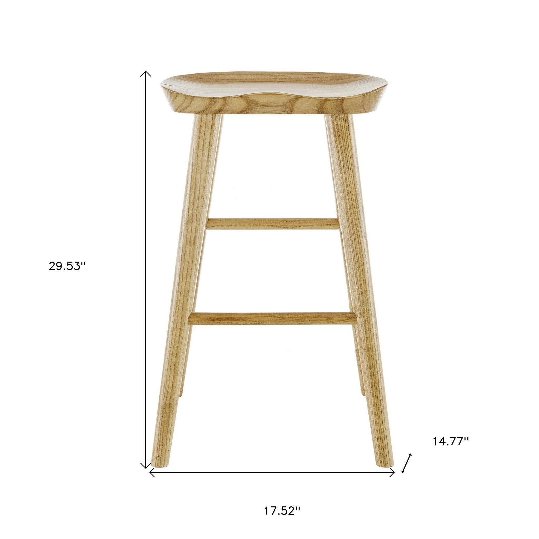 30" Light Natural Brown Solid Wood Bar Stool