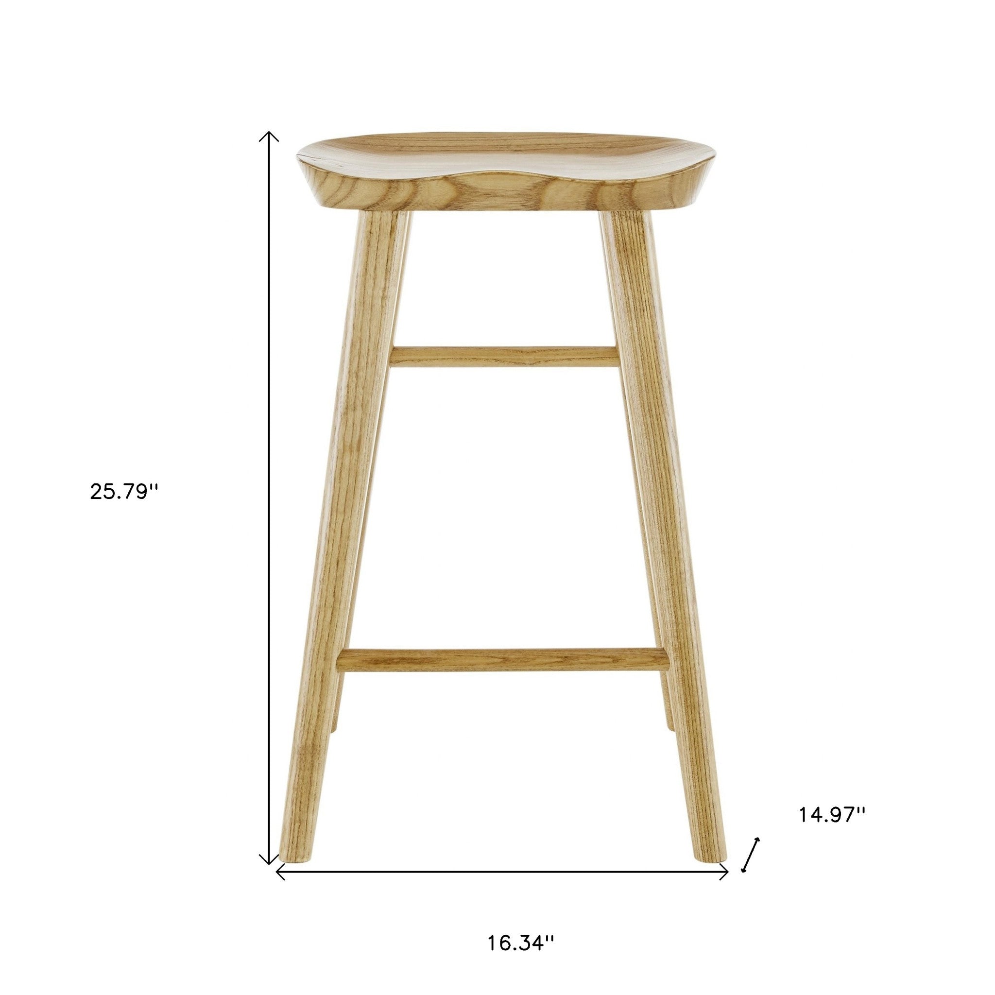 26" Light Natural Brown Solid Wood Counter Stool