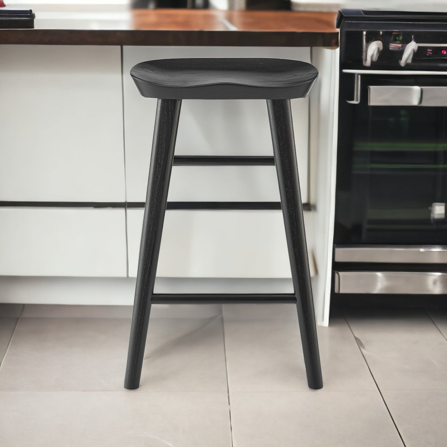 26" Black Solid Wood Counter Stool