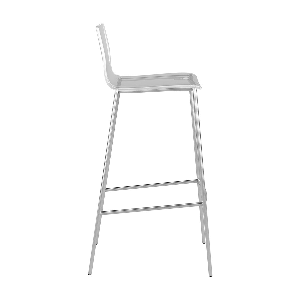 Set Of Two 39" Clear And Silver Low Back Bar Height Chairs With Footrest