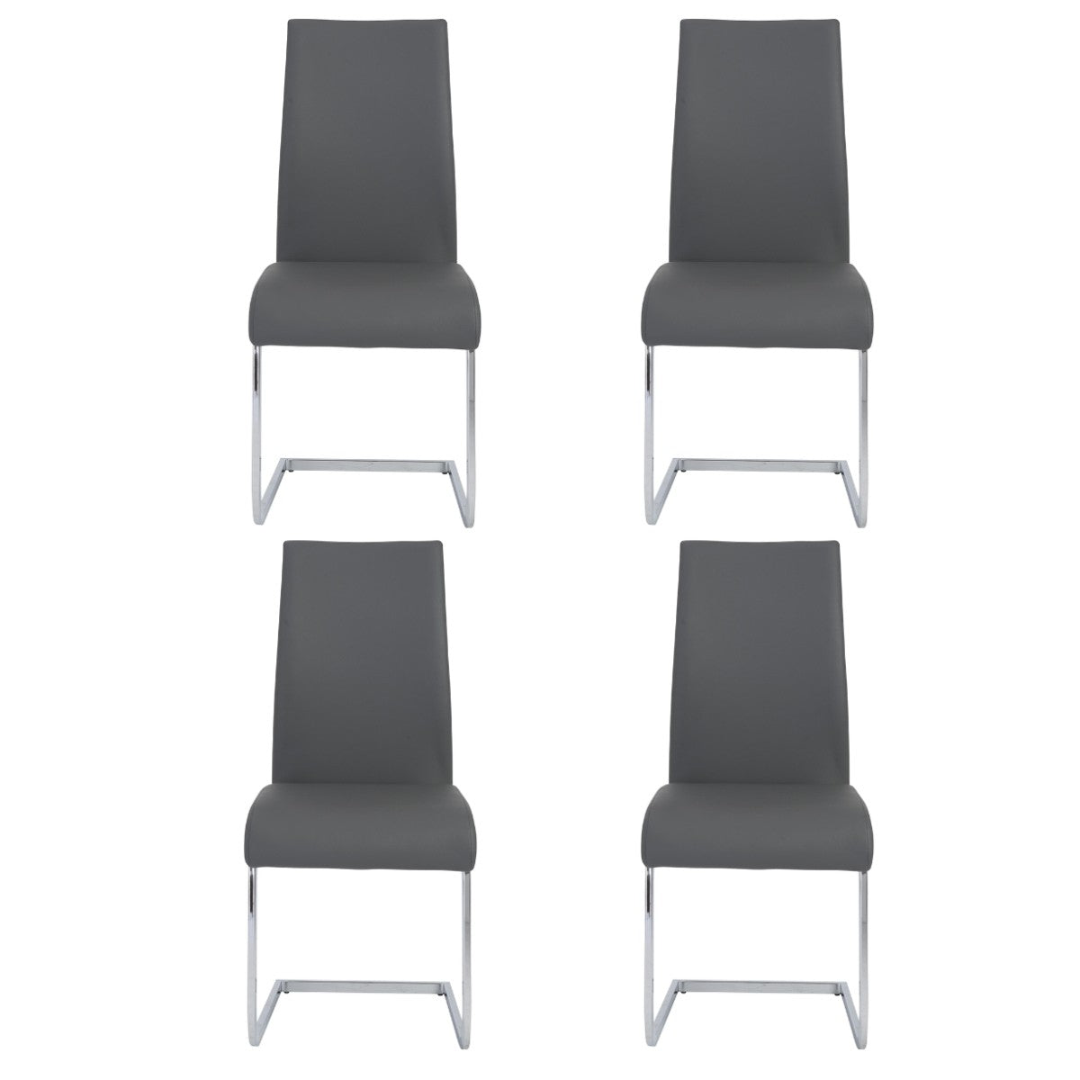 Gray Faux Leather Long Back Cantilever Chairs Set of Four