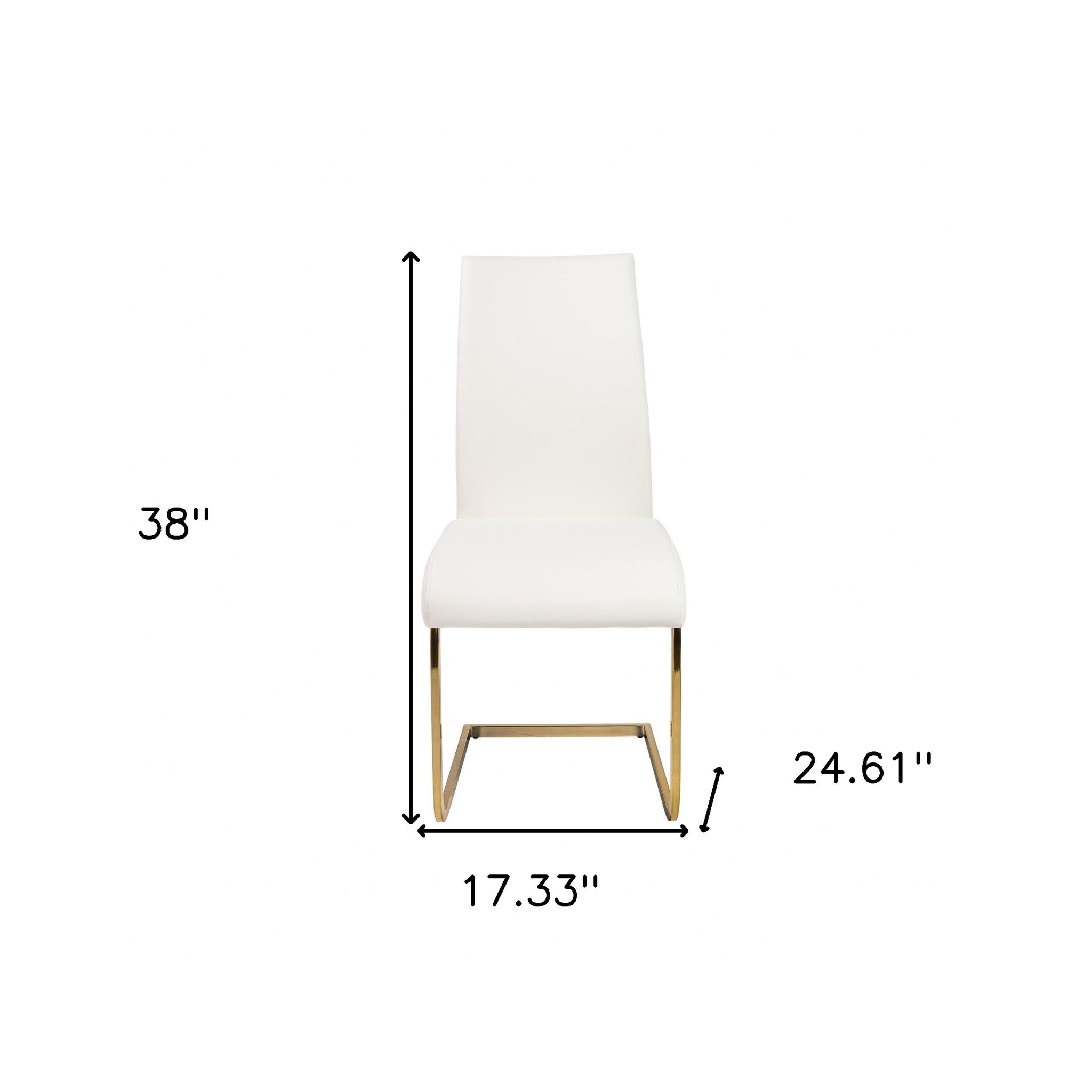 Set of Four White Faux Faux Leather Gold Cantilever Chairs