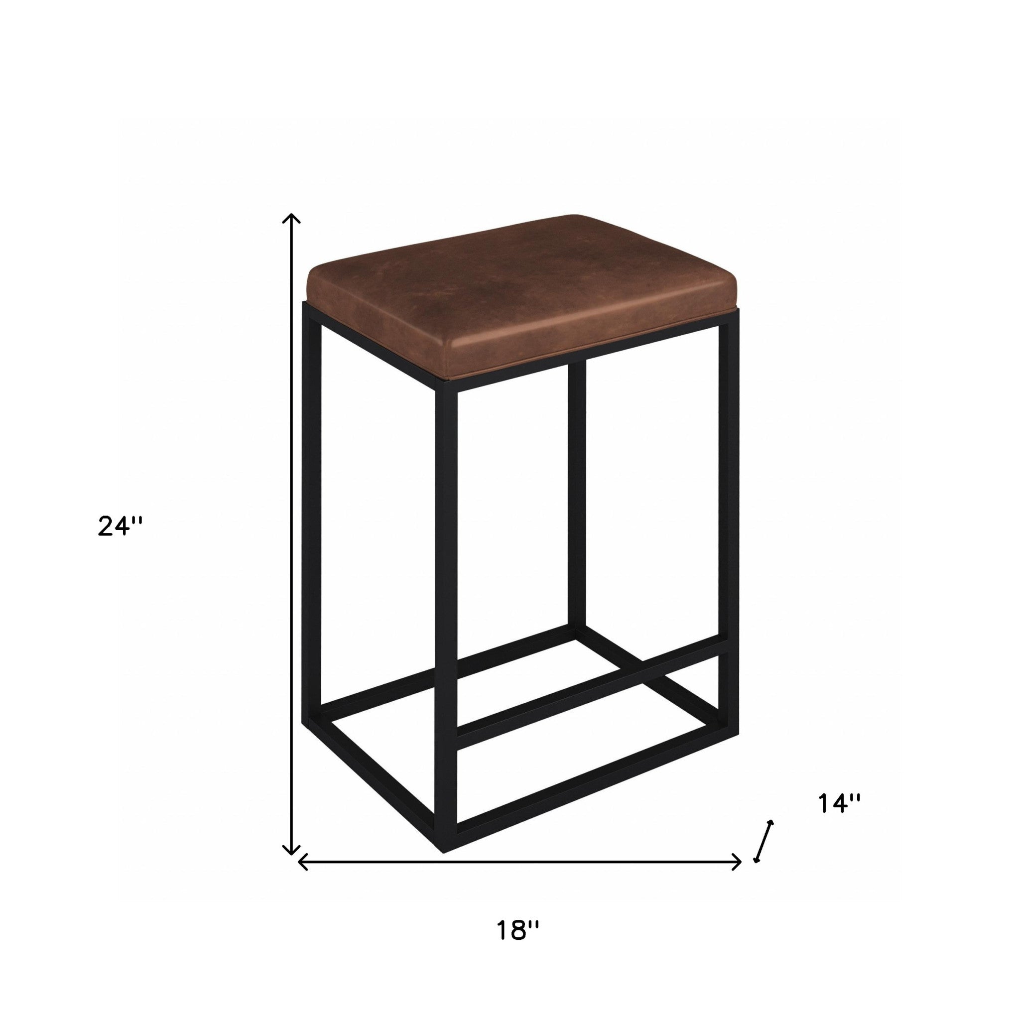 Set of Two Modern Geo Brown Leather Bar Stools