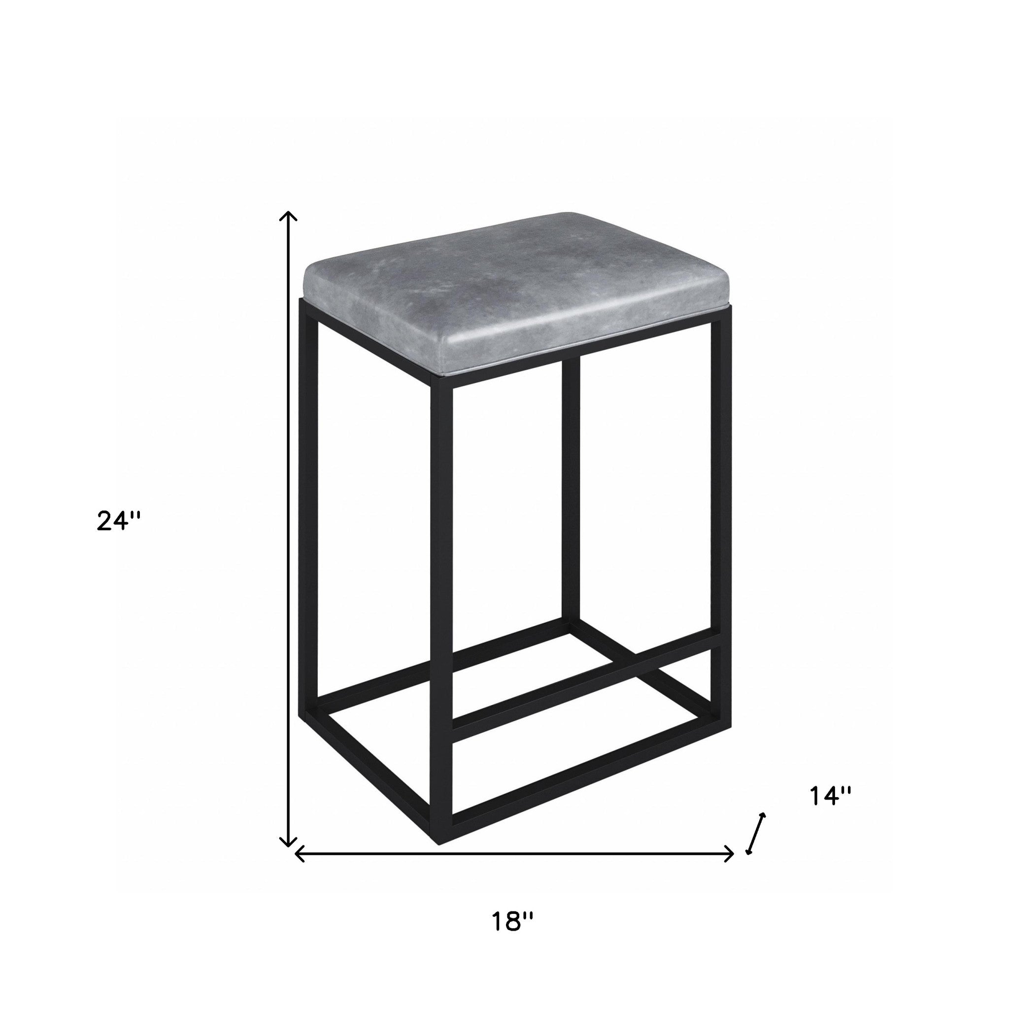 Set of Two Modern Geo Grey Leather Bar Stools