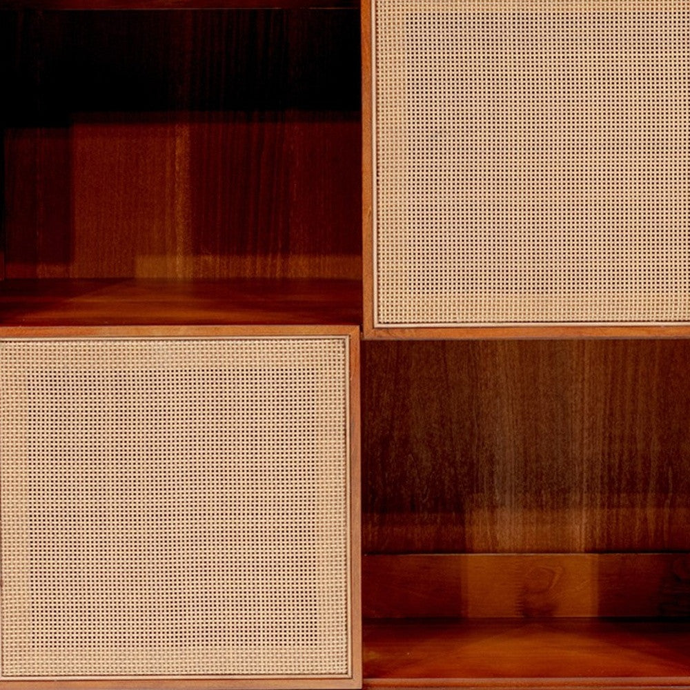 Maple Brown Wood and Wicker Accent Cabinet