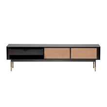 Black Wood and Wicker Media Stand