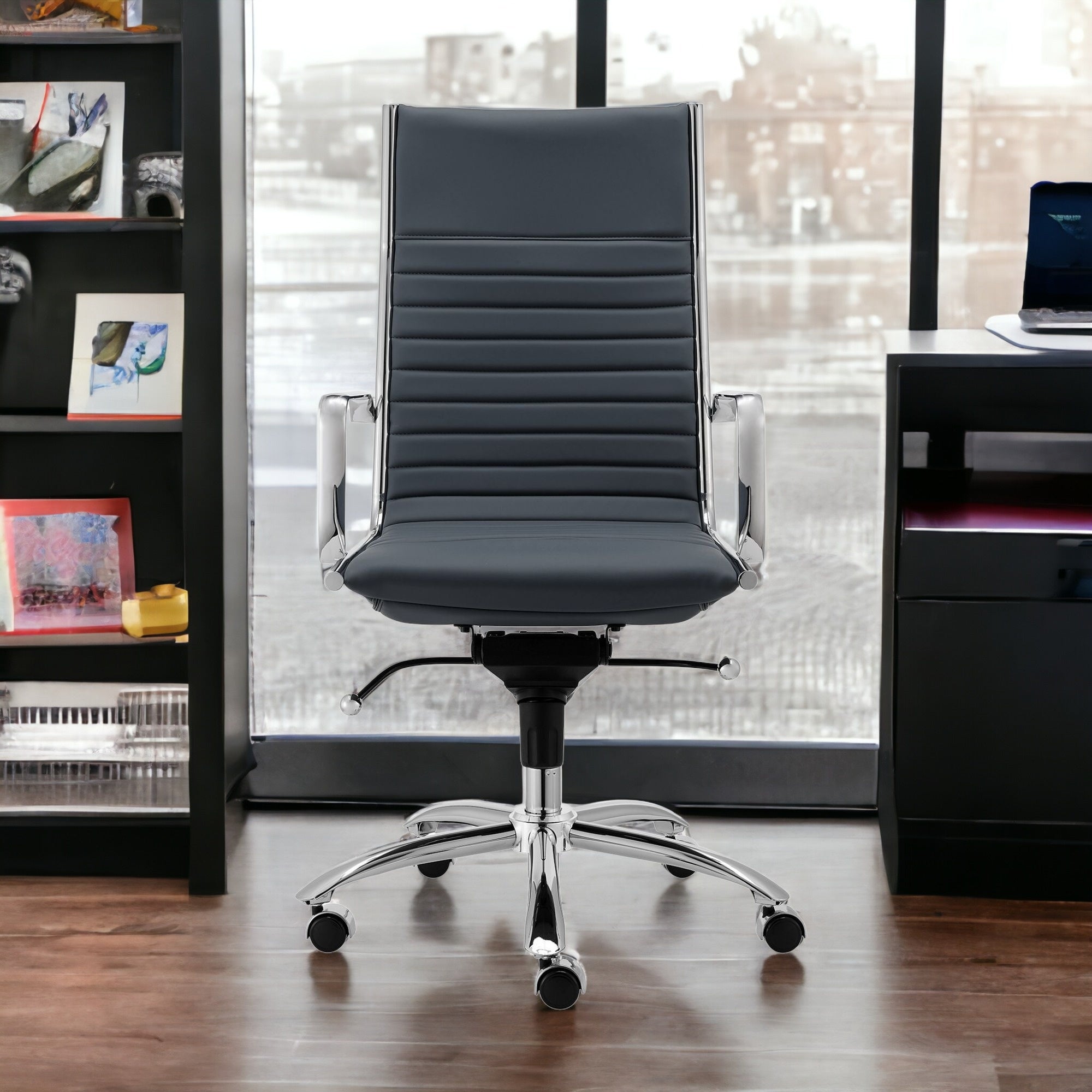Executive Blue and Chrome High Back Office Chair