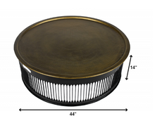 Mesa de centro redonda de latón en forma de tambor negro