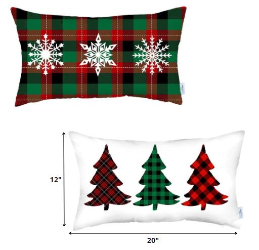 Christmas Plaid Lumbar Decorative Pillow Covers Set of 2