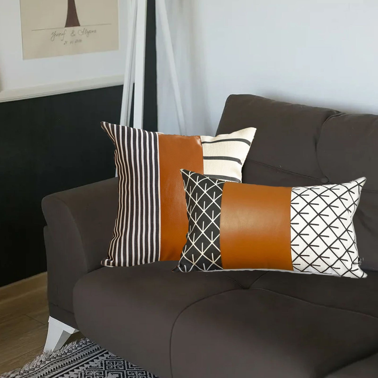 Set of 2 Brown Boho Geometric Throw Pillow Covers