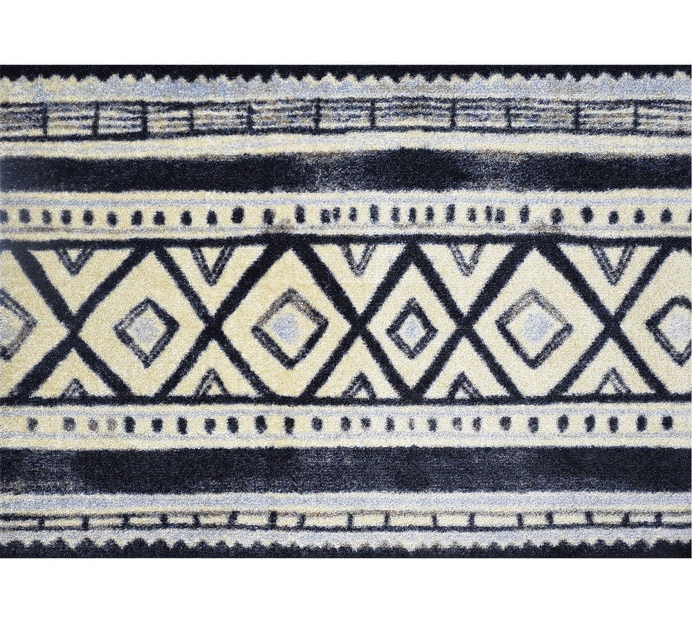2' x 3' Black and Gray Modern Tribal Washable Floor Mat