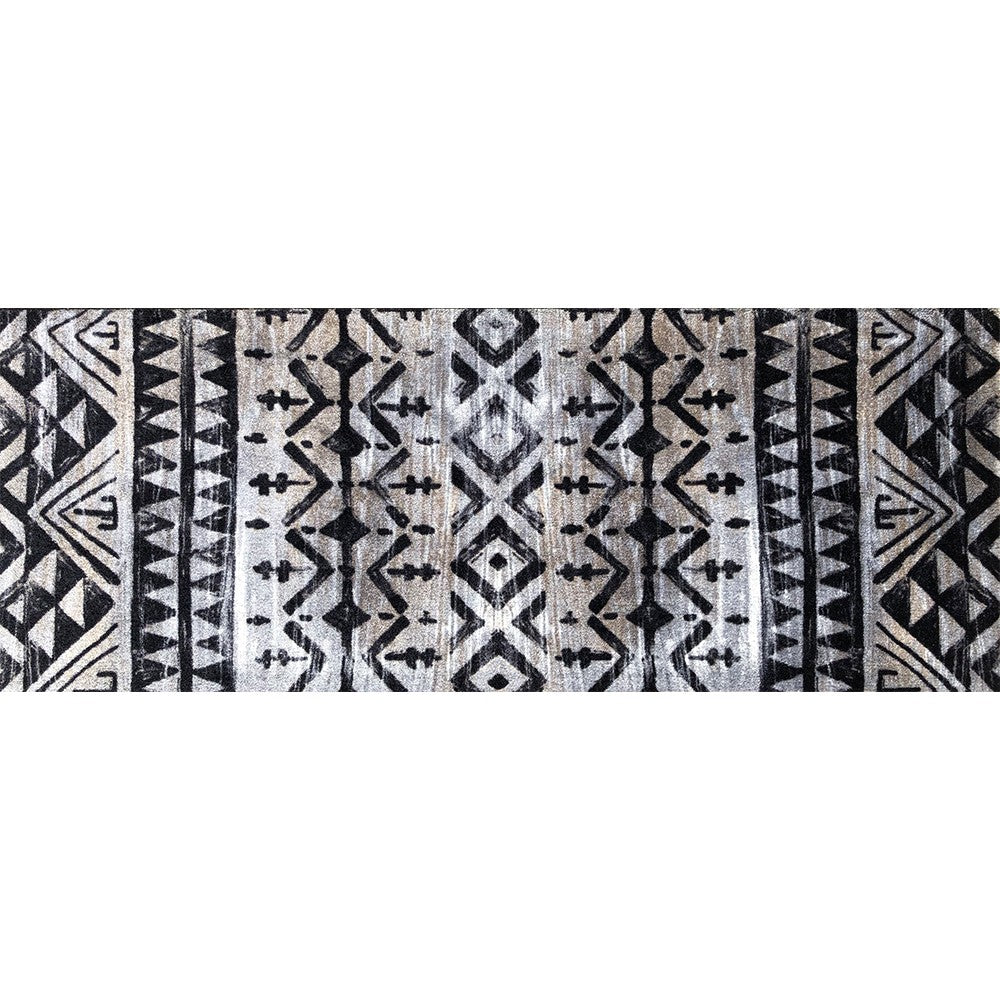 2' x 6' Black and Gray Aztec Washable Runner Rug