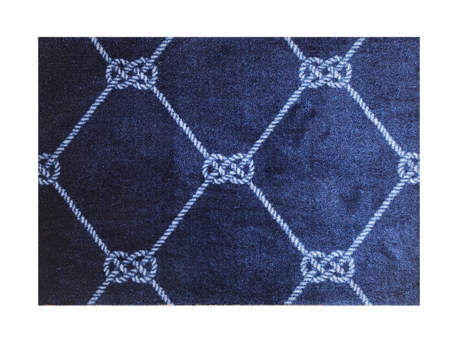2' X 6' Navy And White Geometric Woven Stain Resistant Runner Rug