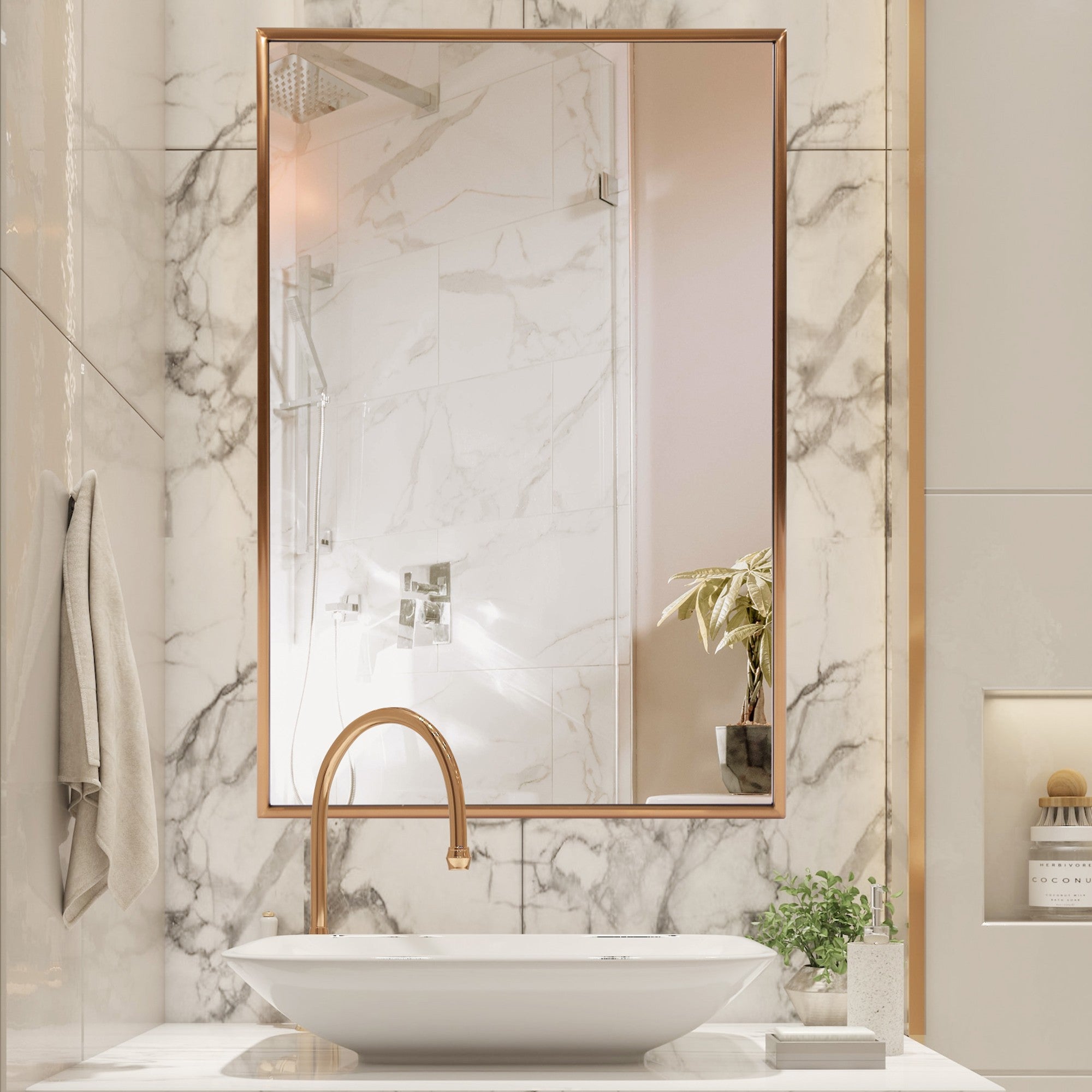 Espejo de pared rectangular de latón envejecido cepillado