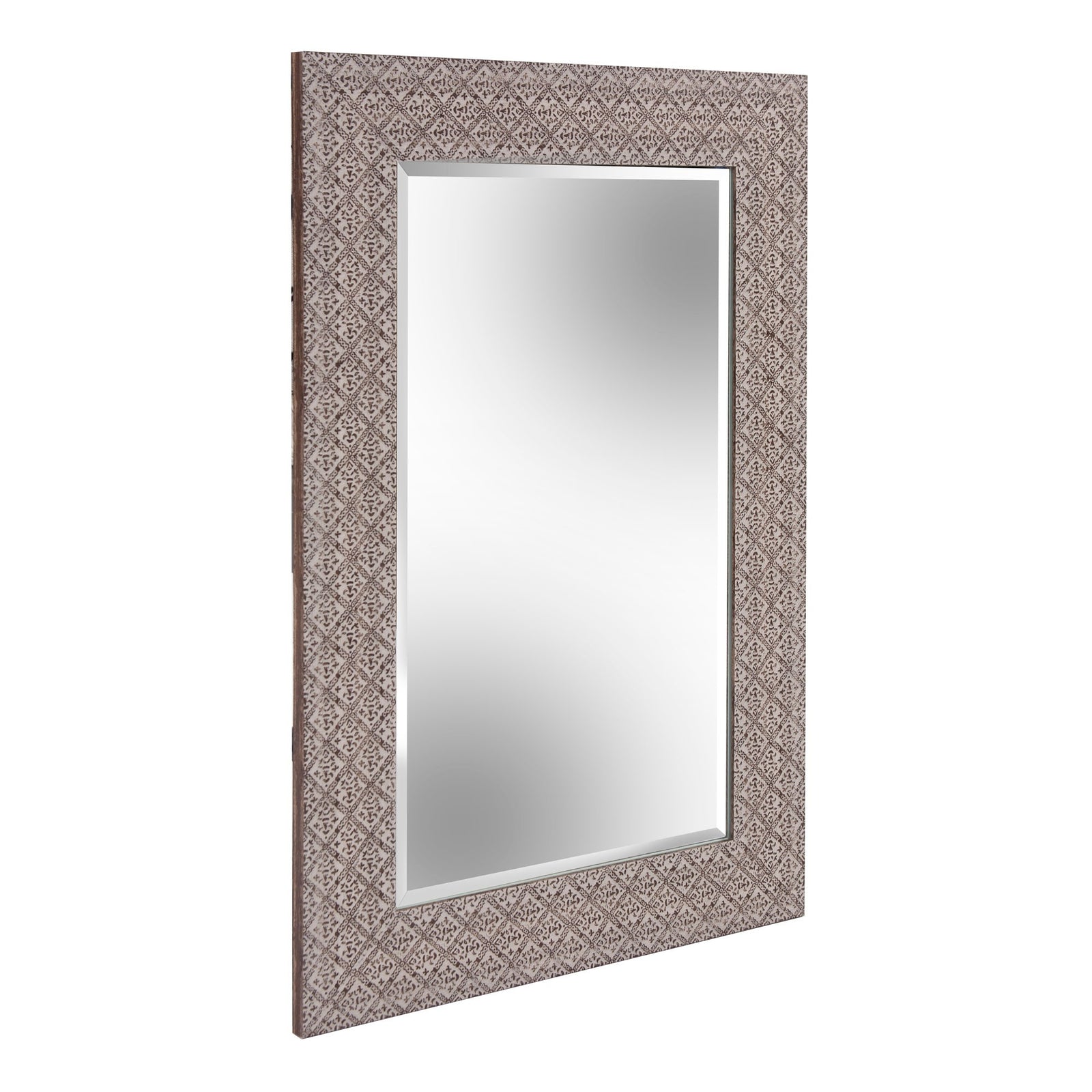 Gray Embossed Faux Wood Rectangular Mirror