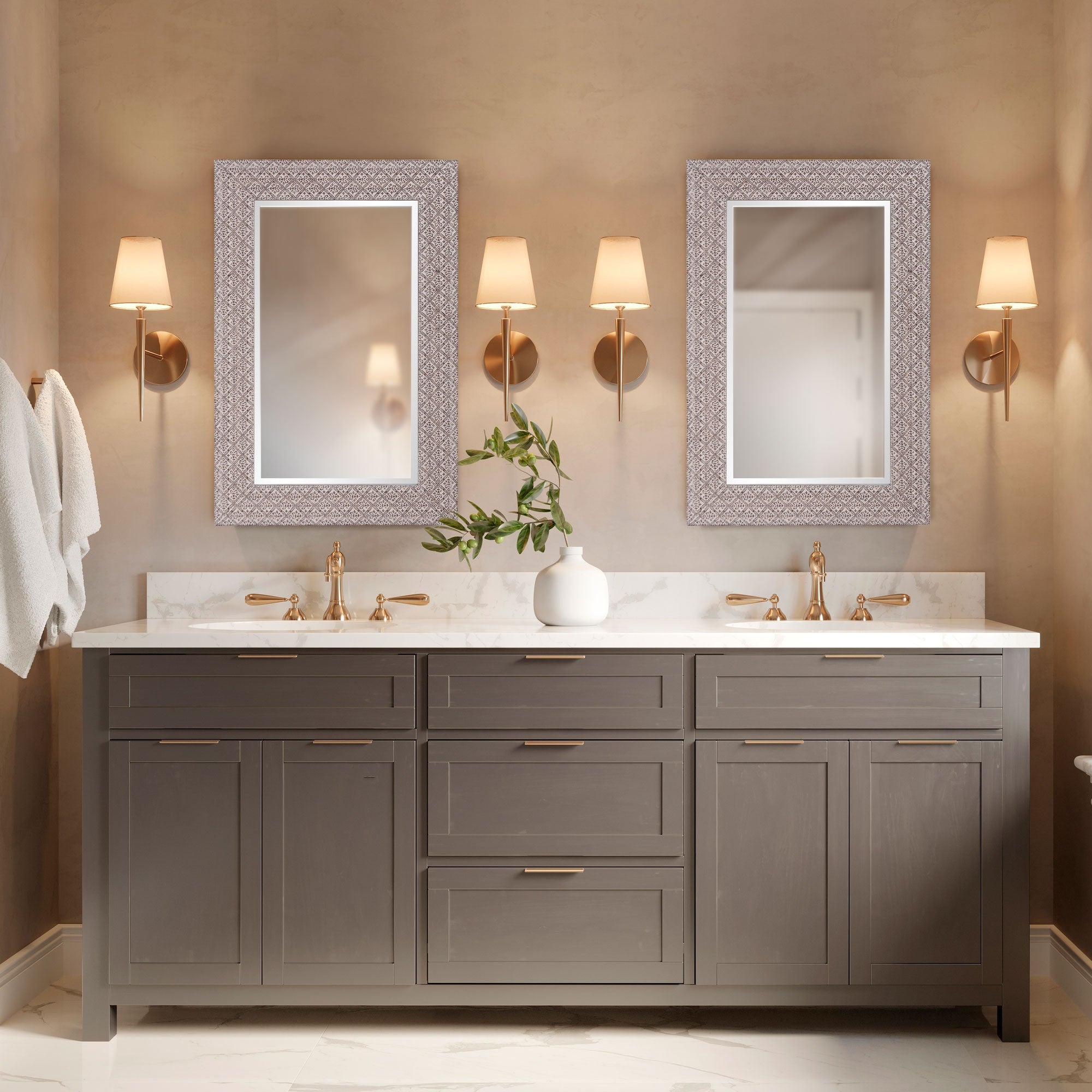 灰色壓花仿木矩形鏡子