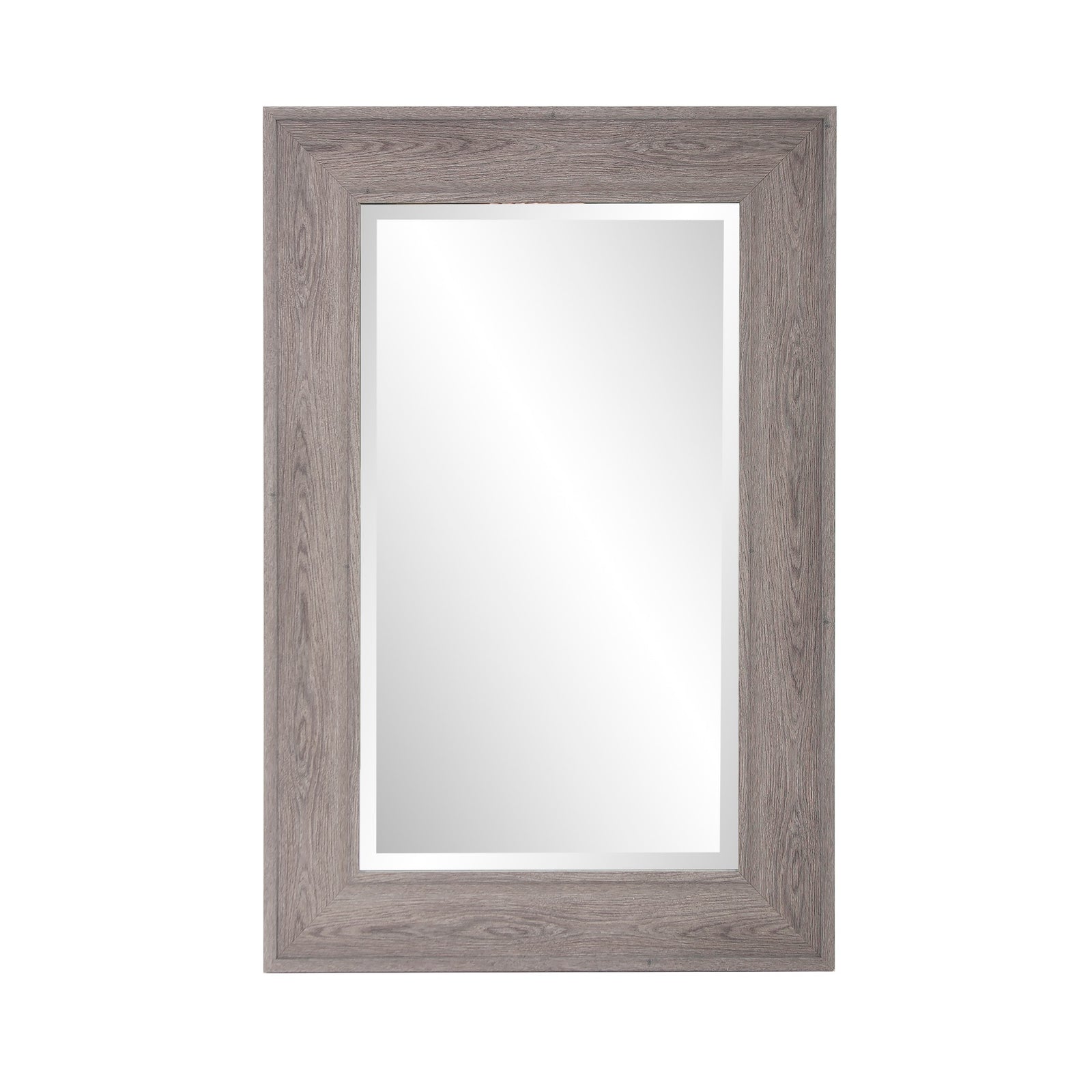 Warm Gray Faux Wood Beveled Rectangular Mirror